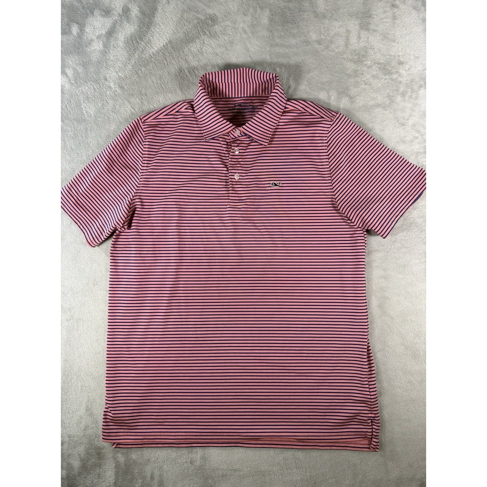 Vineyard Vines Shirt Boys XL Pink Blue Striped On The Go Sankaty Whale OTG Polo
